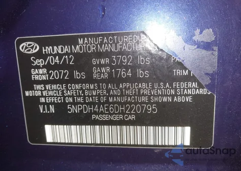 2013 Hyundai Elantra Limited z USA, uszkodzony, nr VIN 5NPDH4AE6DH220795